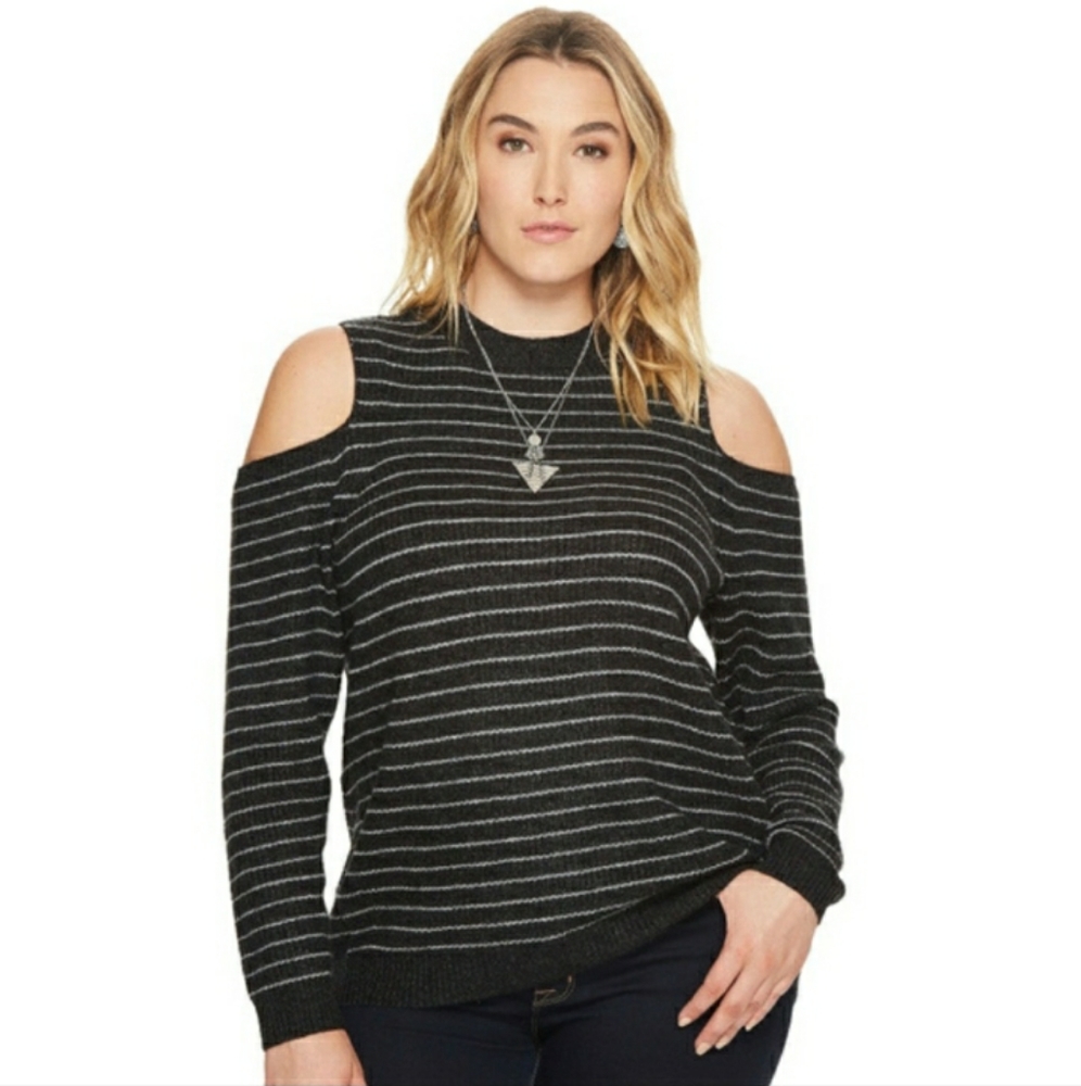 Lucky Brand Striped Cold Shoulder Sweater...